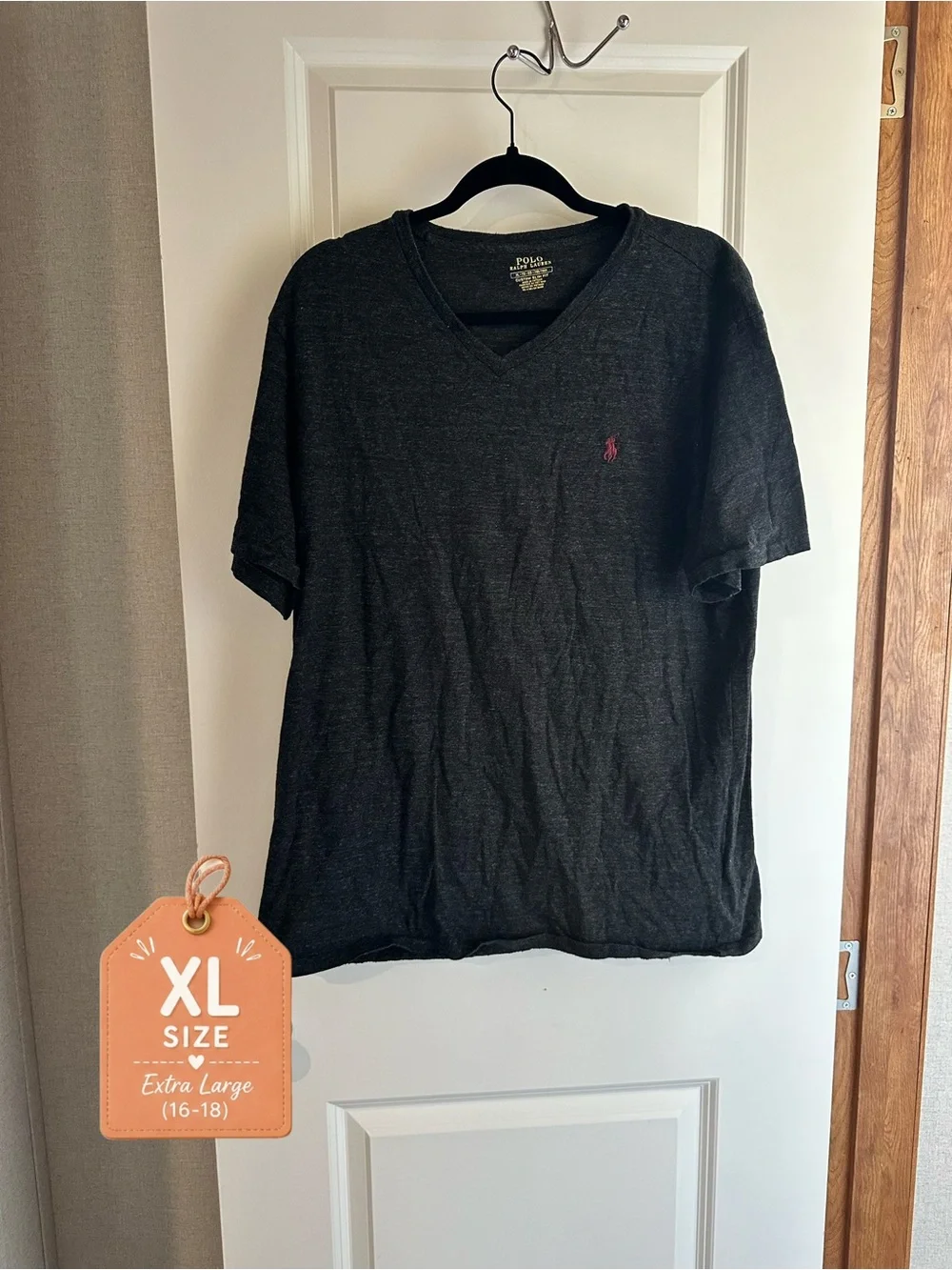 Polo by Ralph Lauren Black V-Neck Tee with Pink Pony Logo